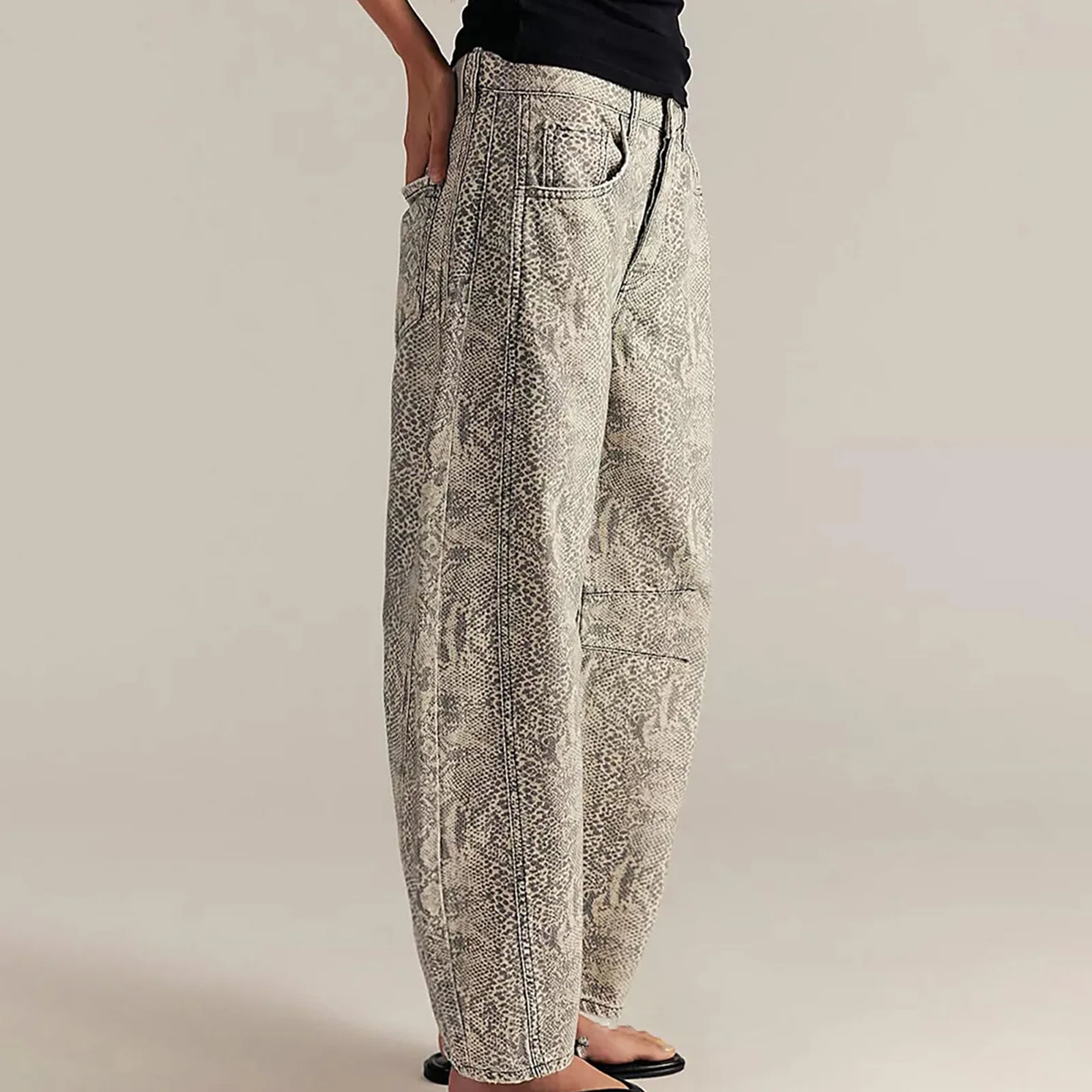 Men Women Retro Gothic High Waist Y2k Baggy Black Harajuku Hip Hop Pattern Sickle-shaped Wide-leg Pants Wide Leg Python Capris