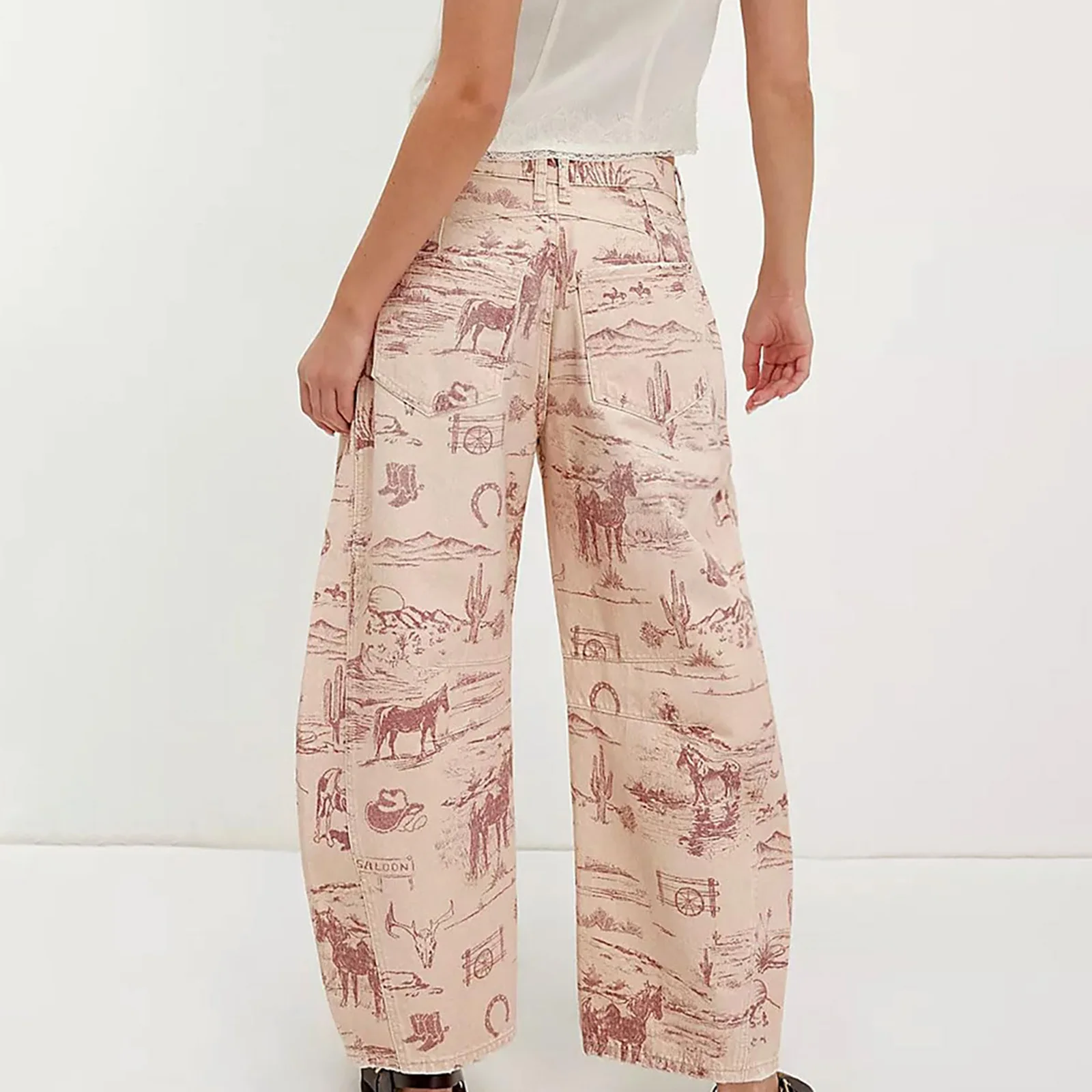 Men Women Retro Gothic High Waist Y2k Baggy Black Harajuku Hip Hop Pattern Sickle-shaped Wide-leg Pants Wide Leg Python Capris