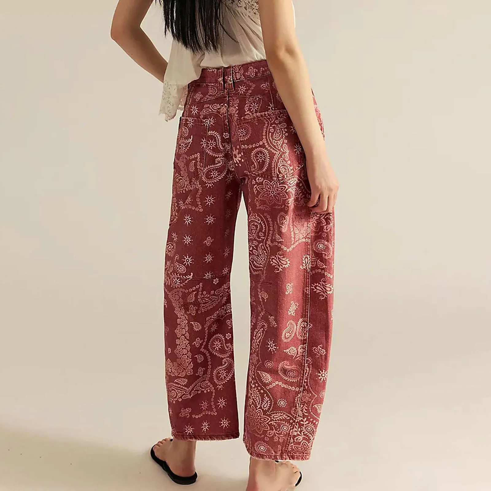 Men Women Retro Gothic High Waist Y2k Baggy Black Harajuku Hip Hop Pattern Sickle-shaped Wide-leg Pants Wide Leg Python Capris