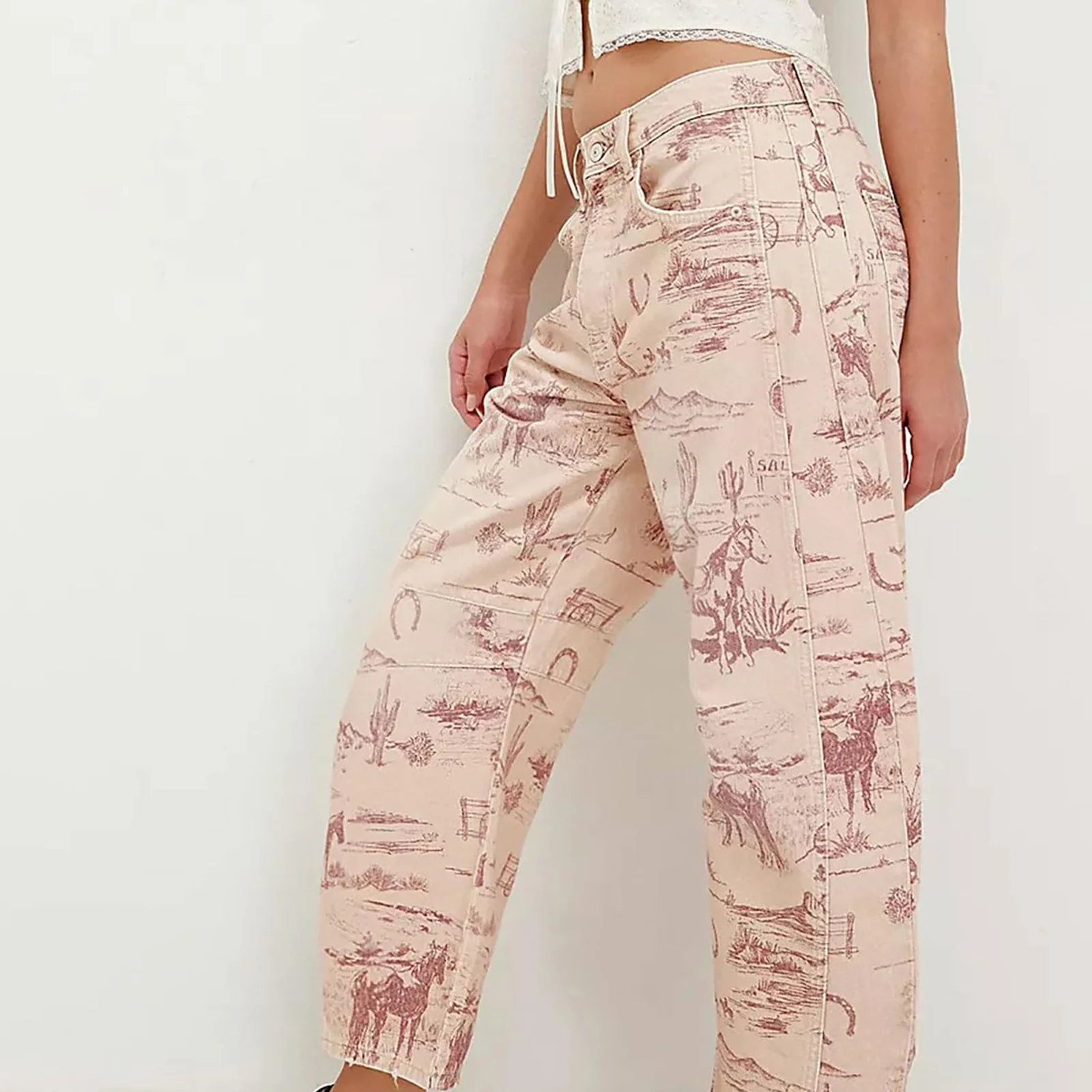 Men Women Retro Gothic High Waist Y2k Baggy Black Harajuku Hip Hop Pattern Sickle-shaped Wide-leg Pants Wide Leg Python Capris
