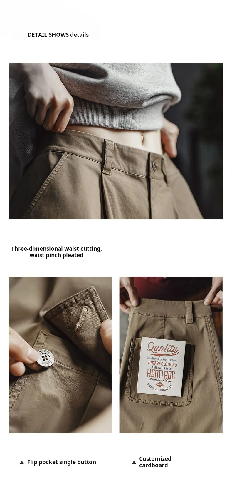 Maden Women’s Retro Workwear Cargo Pants Loose Wide-Leg Multi-Pocket High Waist Twill Cotton Trousers for Spring Autumn