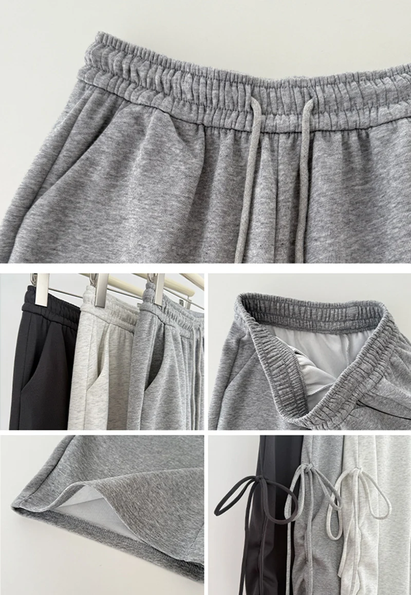 Harajuku Wide Leg Sweatpants for Woman Y2K Bow Lace-Up High Waist Oversized Pants Hip Hop Baggy Gray Sports Trousers Women