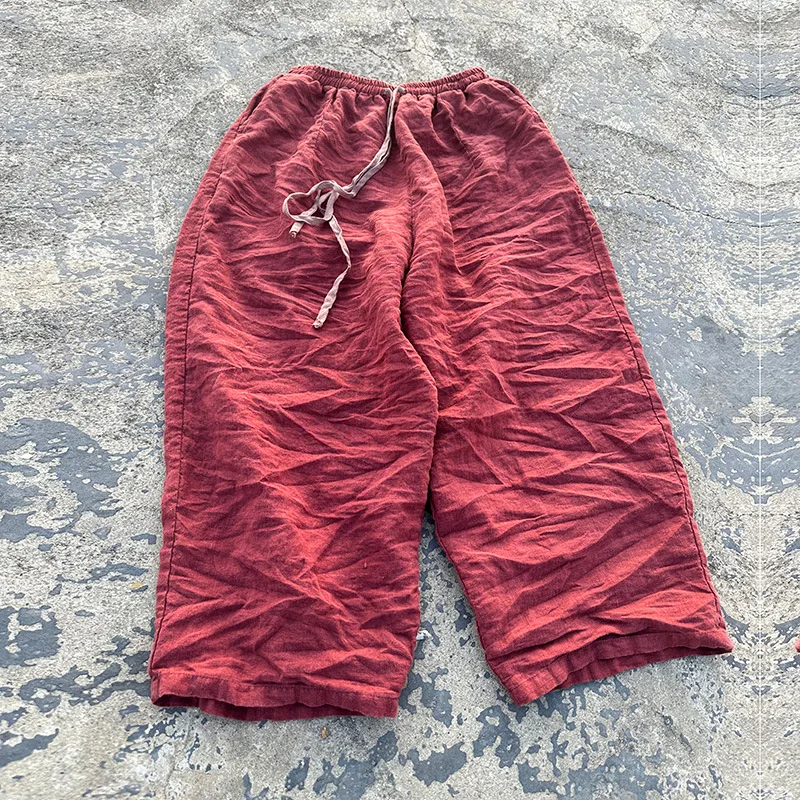 Johnature Women Vintage Linen Wide Leg Pants Elastic Waist 2025 Spring New Solid Color Belt Women Chinese Style Long Pants