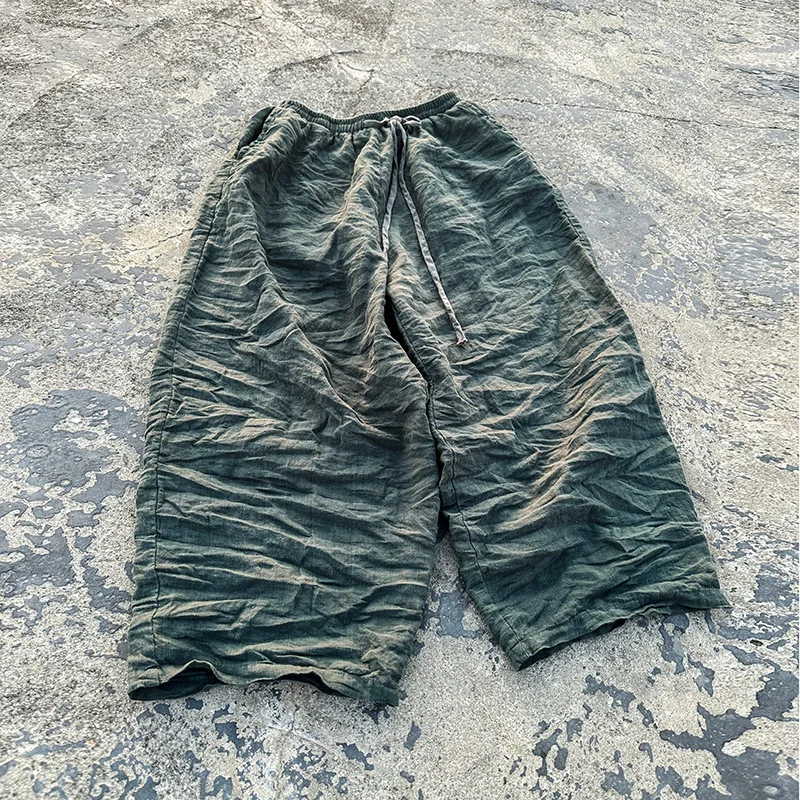 Johnature Women Vintage Linen Wide Leg Pants Elastic Waist 2025 Spring New Solid Color Belt Women Chinese Style Long Pants