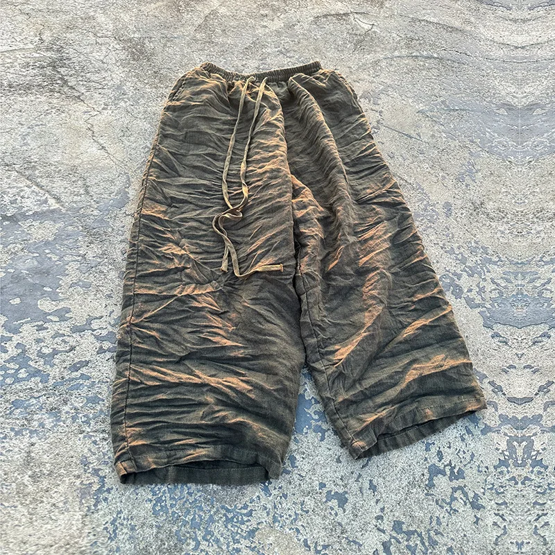 Johnature Women Vintage Linen Wide Leg Pants Elastic Waist 2025 Spring New Solid Color Belt Women Chinese Style Long Pants
