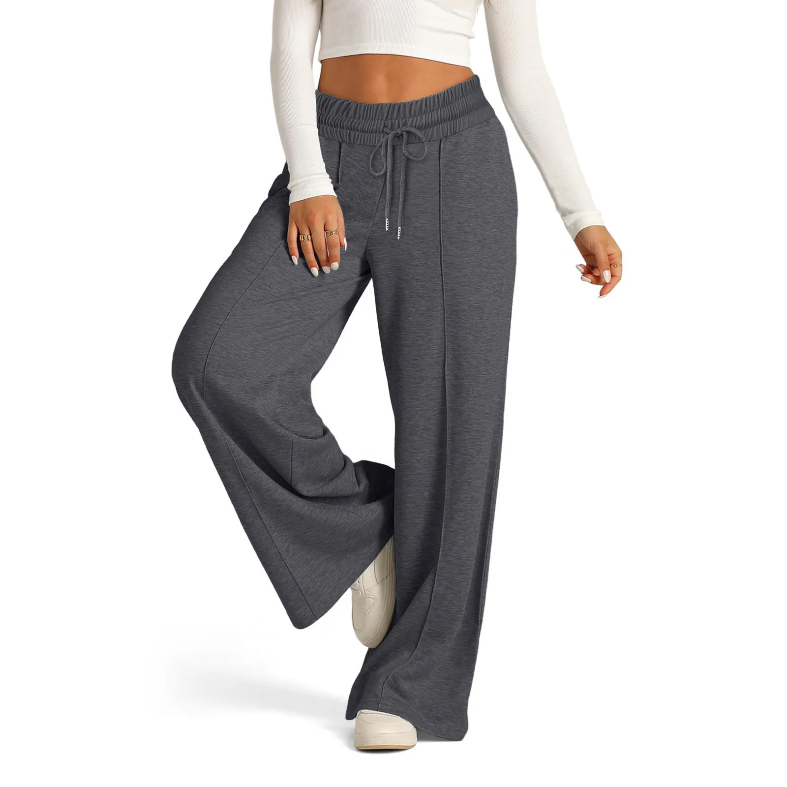 Womens Wide Leg Sweatpants High Waisted Baggy Flared Pants Drawstring Athletic Joggers Casual Daily Wear Loose Yoga Sports Pants