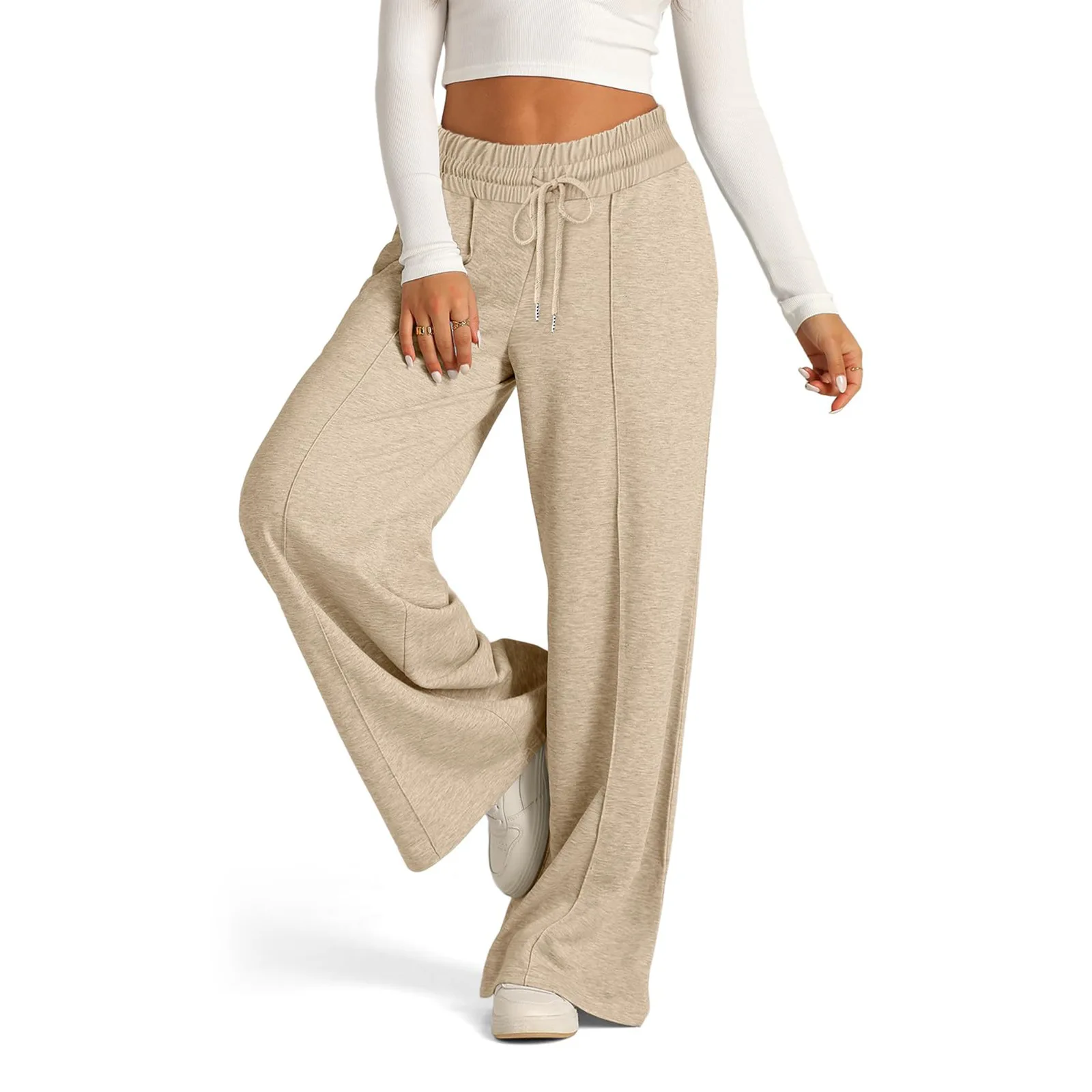 Womens Wide Leg Sweatpants High Waisted Baggy Flared Pants Drawstring Athletic Joggers Casual Daily Wear Loose Yoga Sports Pants