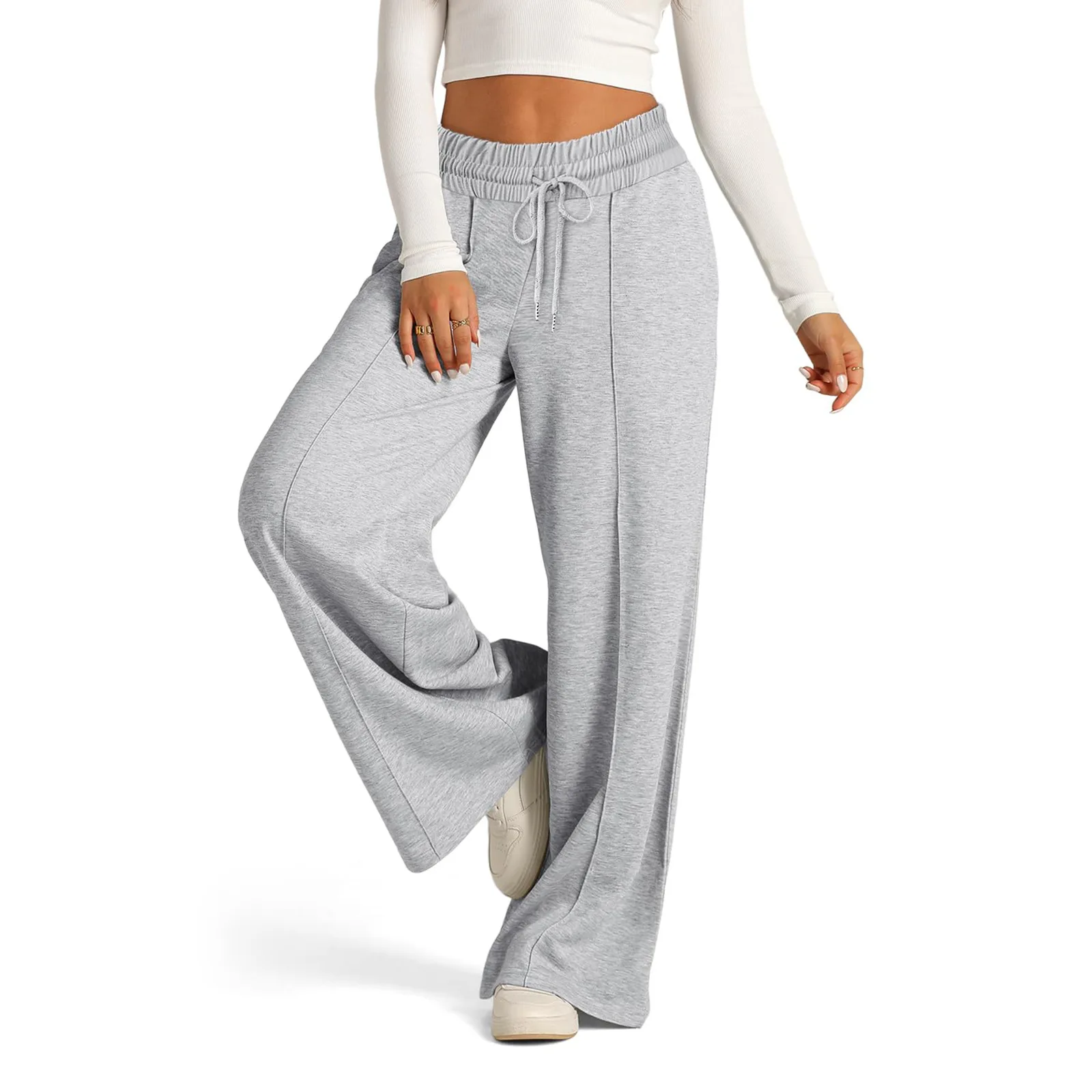 Womens Wide Leg Sweatpants High Waisted Baggy Flared Pants Drawstring Athletic Joggers Casual Daily Wear Loose Yoga Sports Pants