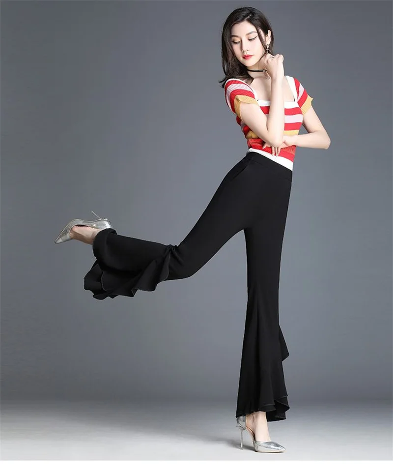 Summer High-Waisted Chiffon Trumpet Trousers Casual Elastic Waist Boot Cut  Pants Cool And Comfortable Female Flare Pants WA176