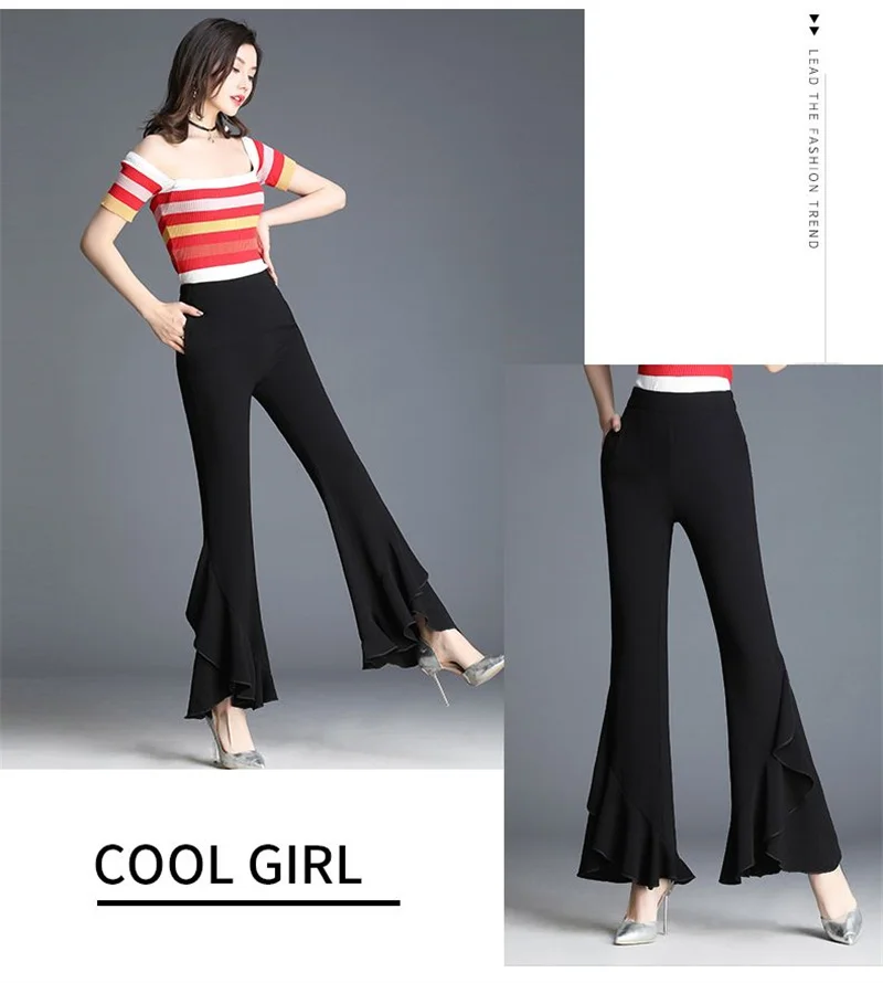Summer High-Waisted Chiffon Trumpet Trousers Casual Elastic Waist Boot Cut  Pants Cool And Comfortable Female Flare Pants WA176