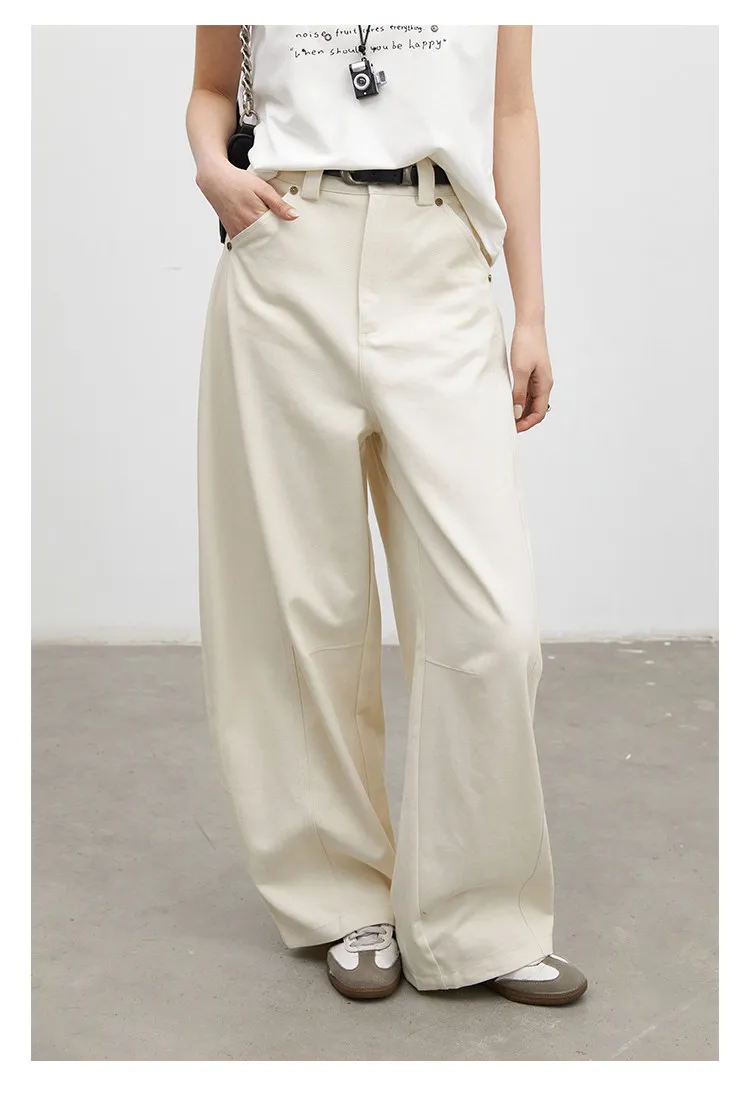 CHIC VEN Fashion Women Pants Solid Loose Casual High Waisted Ladies Wide Leg Trousers Cotton Spring Summer 2026