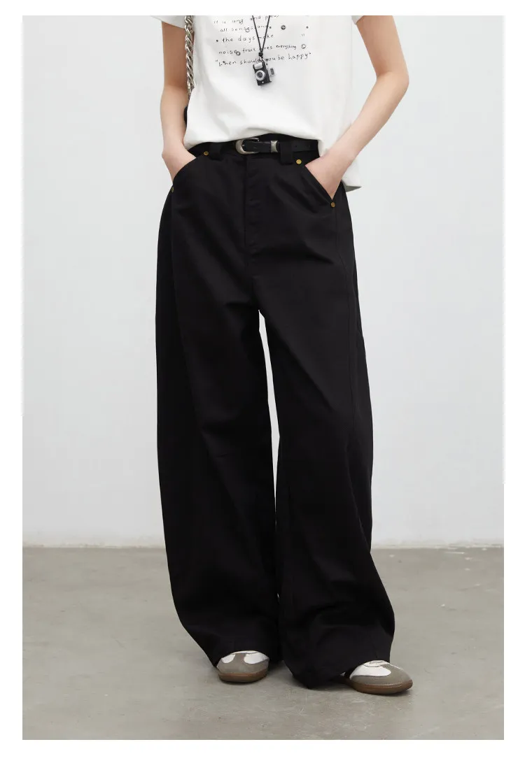 CHIC VEN Fashion Women Pants Solid Loose Casual High Waisted Ladies Wide Leg Trousers Cotton Spring Summer 2026