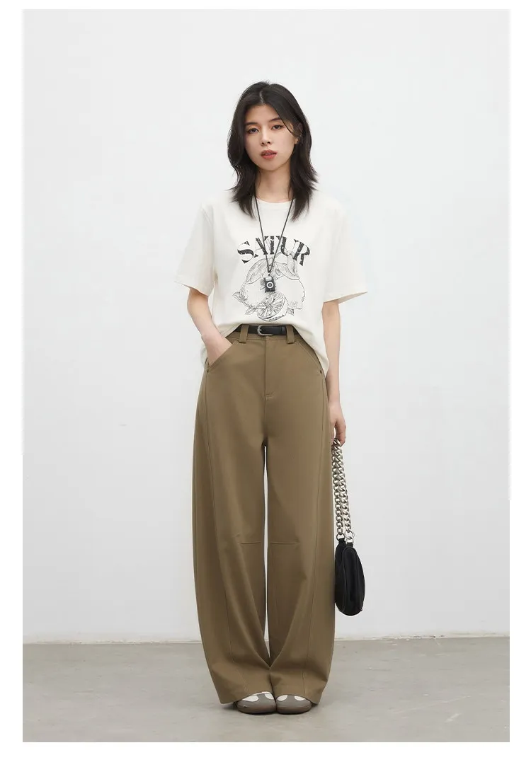 CHIC VEN Fashion Women Pants Solid Loose Casual High Waisted Ladies Wide Leg Trousers Cotton Spring Summer 2026
