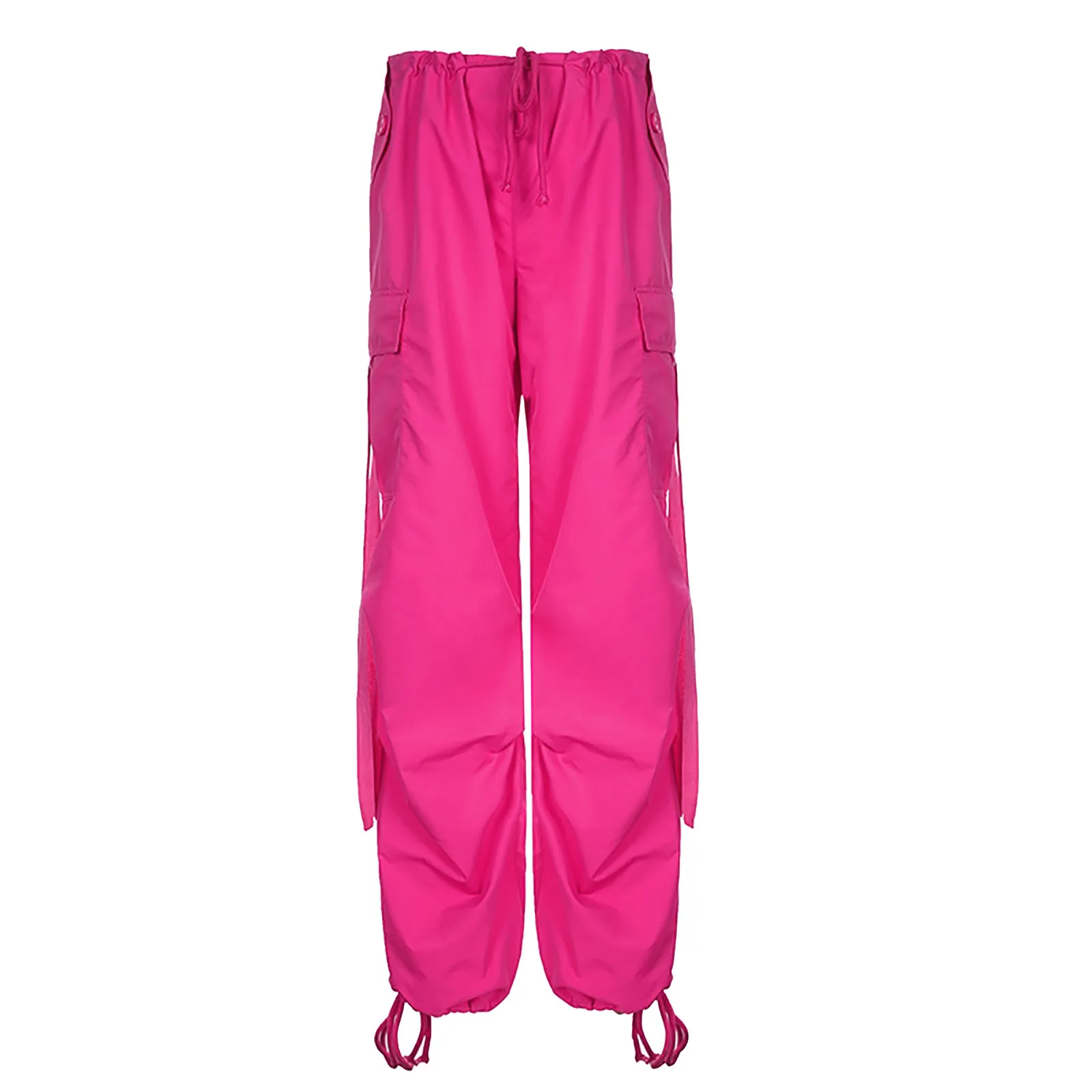 Streetwear Parachute Hot Pink Cargo Pants Hip Hop Techwear High Waist Jogger Pants Women Baggy Casual Korean Punk Trousers