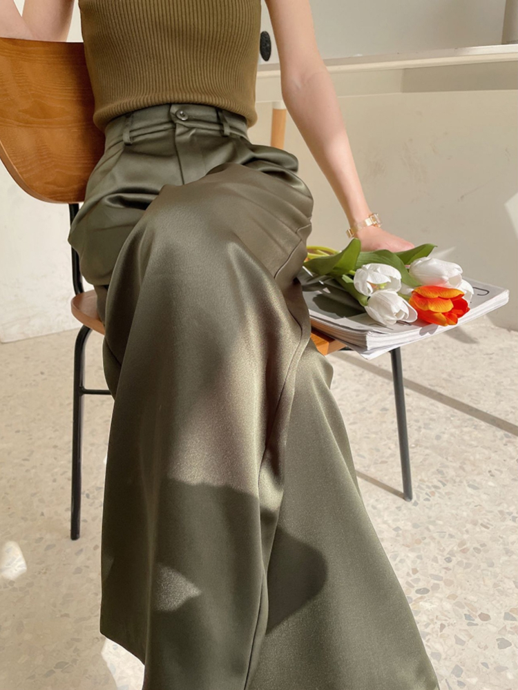 Summer Autumn Women's Pants Loose Classic Black Straight High Waist Casual Korean Silk Satin Wide Leg Trousers for Women Pants