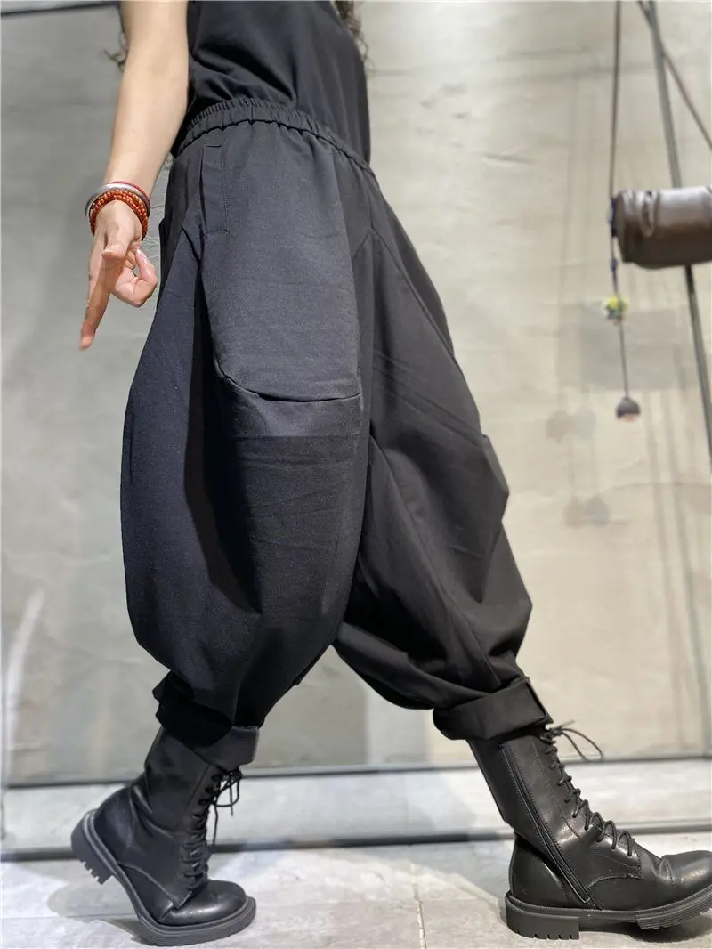 New Spring Ladies Streetwear Trend Elastic High Waist Solid Color All-matched Casual Loose Wide Leg Haren Pants Hip-hop Style