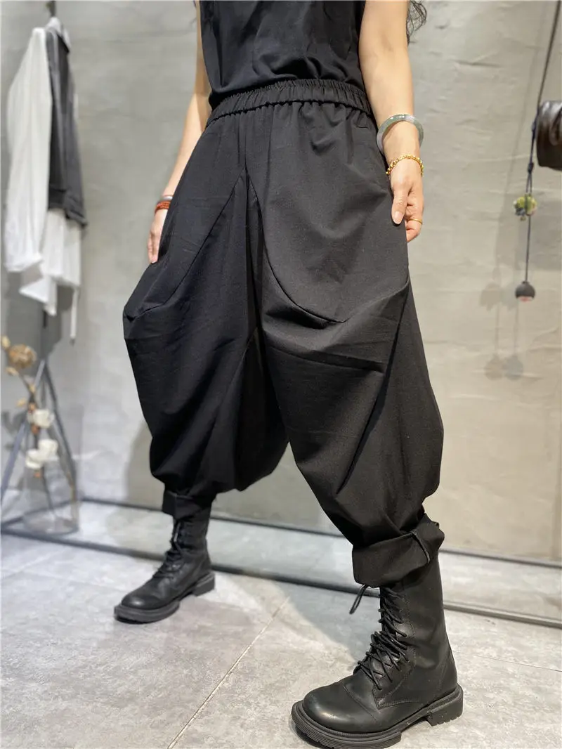 New Spring Ladies Streetwear Trend Elastic High Waist Solid Color All-matched Casual Loose Wide Leg Haren Pants Hip-hop Style