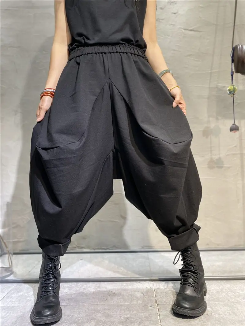 New Spring Ladies Streetwear Trend Elastic High Waist Solid Color All-matched Casual Loose Wide Leg Haren Pants Hip-hop Style