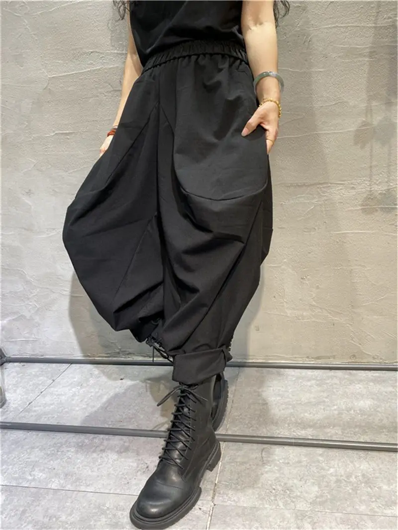 New Spring Ladies Streetwear Trend Elastic High Waist Solid Color All-matched Casual Loose Wide Leg Haren Pants Hip-hop Style