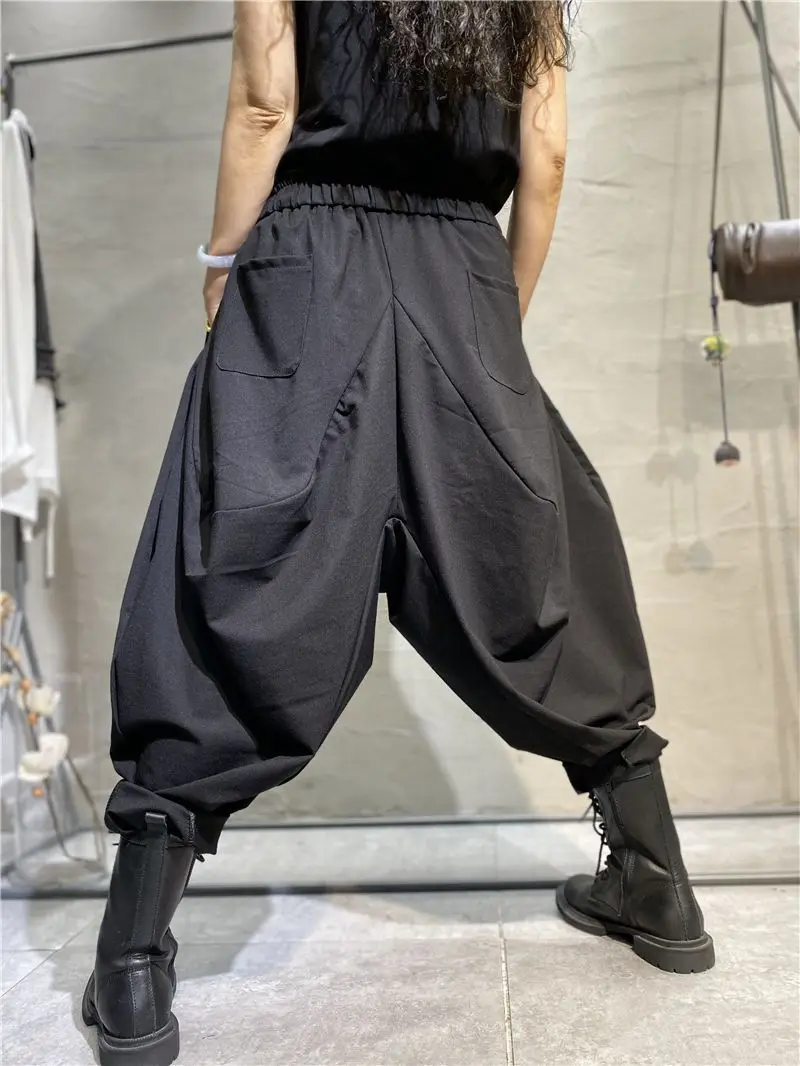 New Spring Ladies Streetwear Trend Elastic High Waist Solid Color All-matched Casual Loose Wide Leg Haren Pants Hip-hop Style