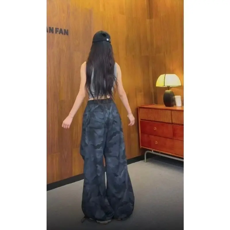 American Sweet Hot Women Camo Print Cargo Pants Attached Waist Skirt Overlay High Waist Wide Leg Streetwear Trousers New Summer