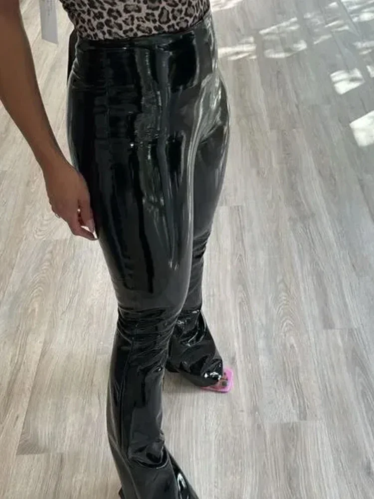 Women Glossy Stretch Faux Leather Pencil Pants Ladies Chic Shiny Stretch PU Sexy Bodycon Trousers Party Clubwear New Custom