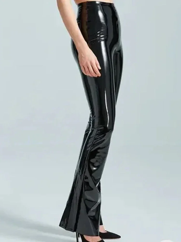 Women Glossy Stretch Faux Leather Pencil Pants Ladies Chic Shiny Stretch PU Sexy Bodycon Trousers Party Clubwear New Custom