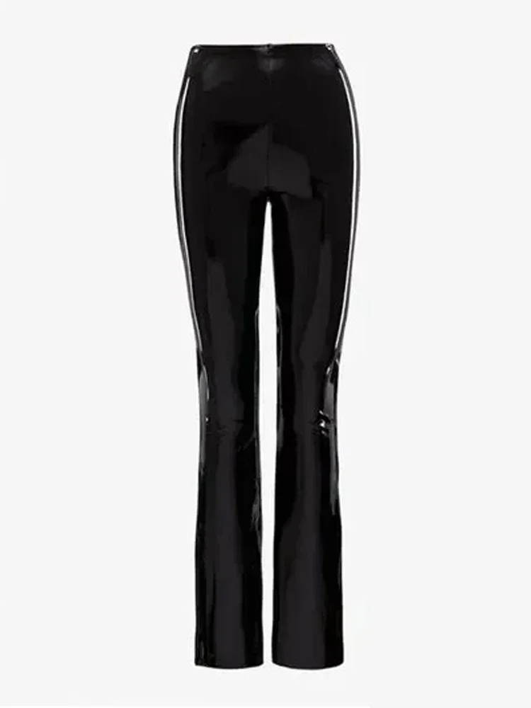 Women Glossy Stretch Faux Leather Pencil Pants Ladies Chic Shiny Stretch PU Sexy Bodycon Trousers Party Clubwear New Custom