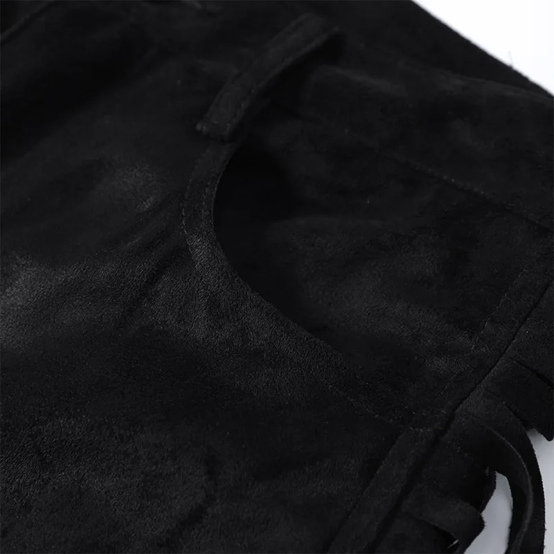 Casual Tassels Trousers Women's Solid Faux Suede Zipper Button Long Pants 2026 Spring New Female Fashion Streetwear