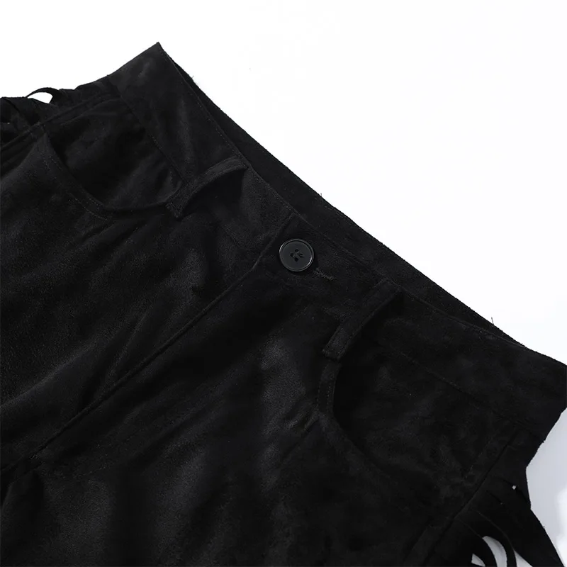 Casual Tassels Trousers Women's Solid Faux Suede Zipper Button Long Pants 2026 Spring New Female Fashion Streetwear