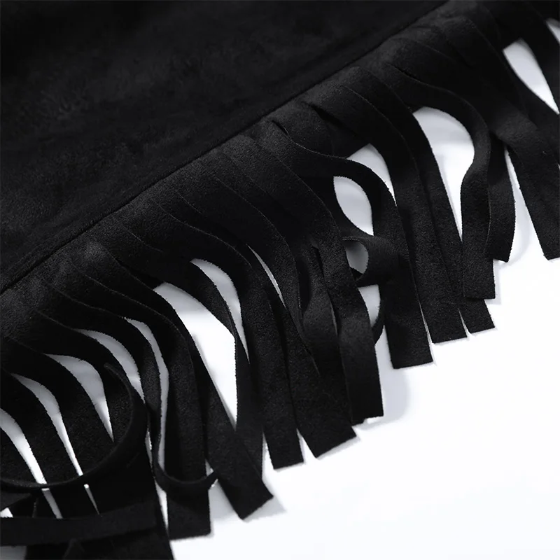Casual Tassels Trousers Women's Solid Faux Suede Zipper Button Long Pants 2026 Spring New Female Fashion Streetwear