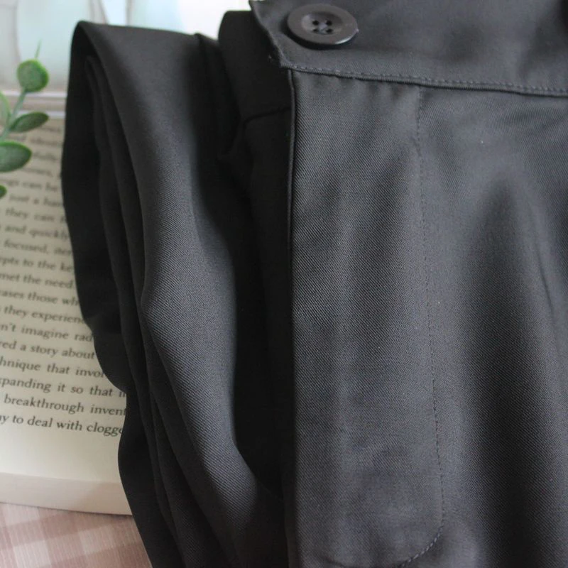 Women Fashion Suit Pant High Waist Casual Loose Straight Solid Trouser Office Lady Streetwear Button Up Elastic Nine Points Pant