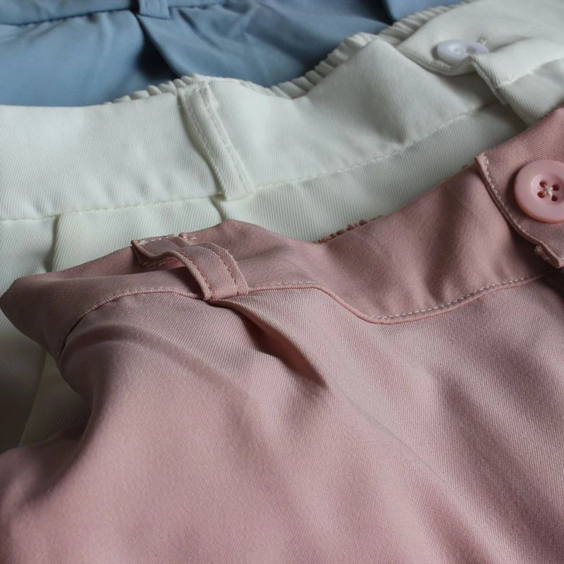 Women Fashion Suit Pant High Waist Casual Loose Straight Solid Trouser Office Lady Streetwear Button Up Elastic Nine Points Pant