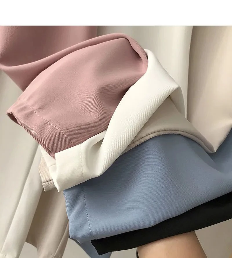 Women Fashion Suit Pant High Waist Casual Loose Straight Solid Trouser Office Lady Streetwear Button Up Elastic Nine Points Pant