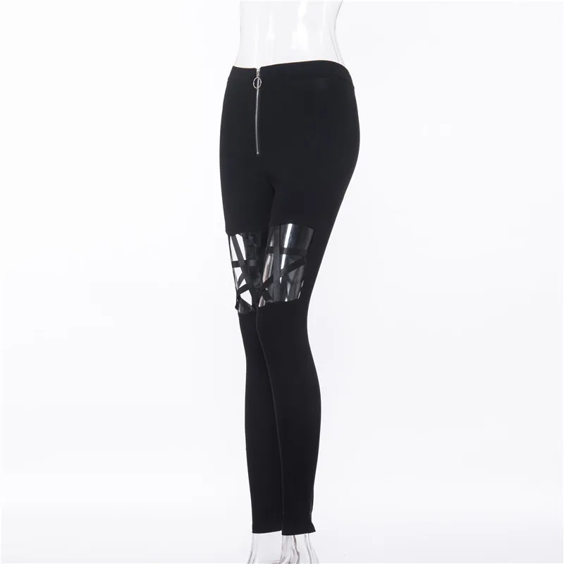 [You're My Secret] Hollow Out Pants Goth Sexy Pentagram Y2K Harajuku Grunge Black High Waist Elastic Trousers Punk Zipper Pants