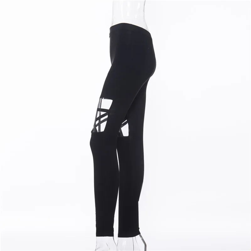 [You're My Secret] Hollow Out Pants Goth Sexy Pentagram Y2K Harajuku Grunge Black High Waist Elastic Trousers Punk Zipper Pants