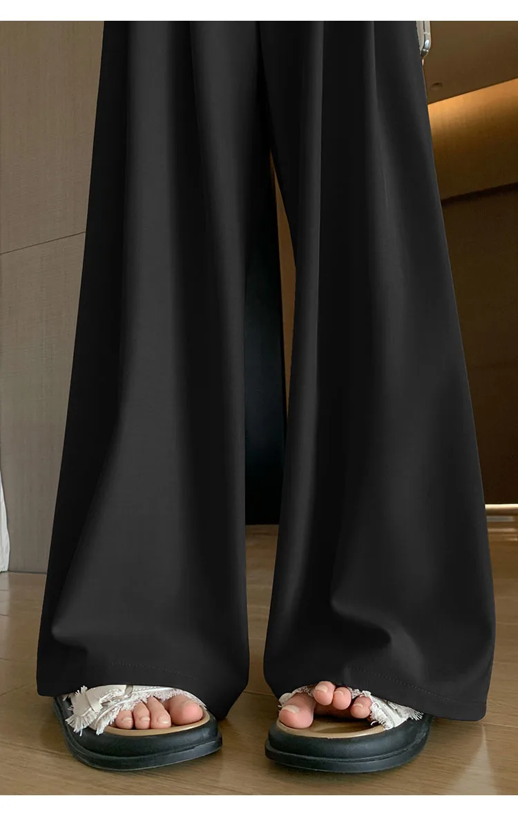 High Waist Suit Wide Leg Women's Full Pants Buttons Spring Summer Female Elegant Minimalism Straight Loose Trousers 2024 New