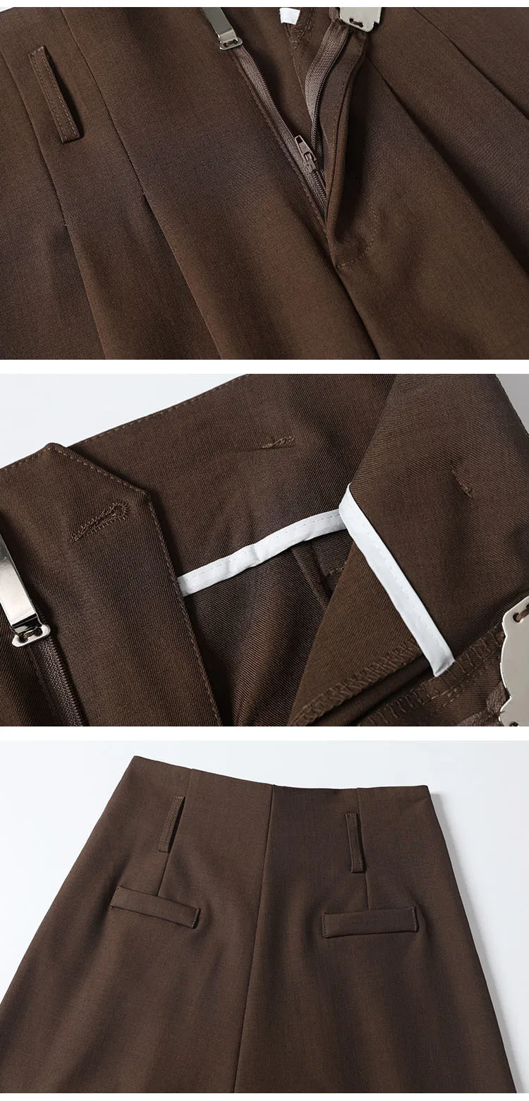 High Waist Suit Wide Leg Women's Full Pants Buttons Spring Summer Female Elegant Minimalism Straight Loose Trousers 2024 New