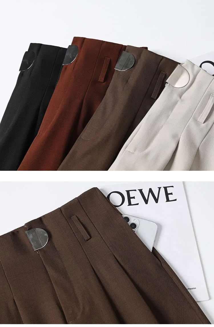 High Waist Suit Wide Leg Women's Full Pants Buttons Spring Summer Female Elegant Minimalism Straight Loose Trousers 2024 New