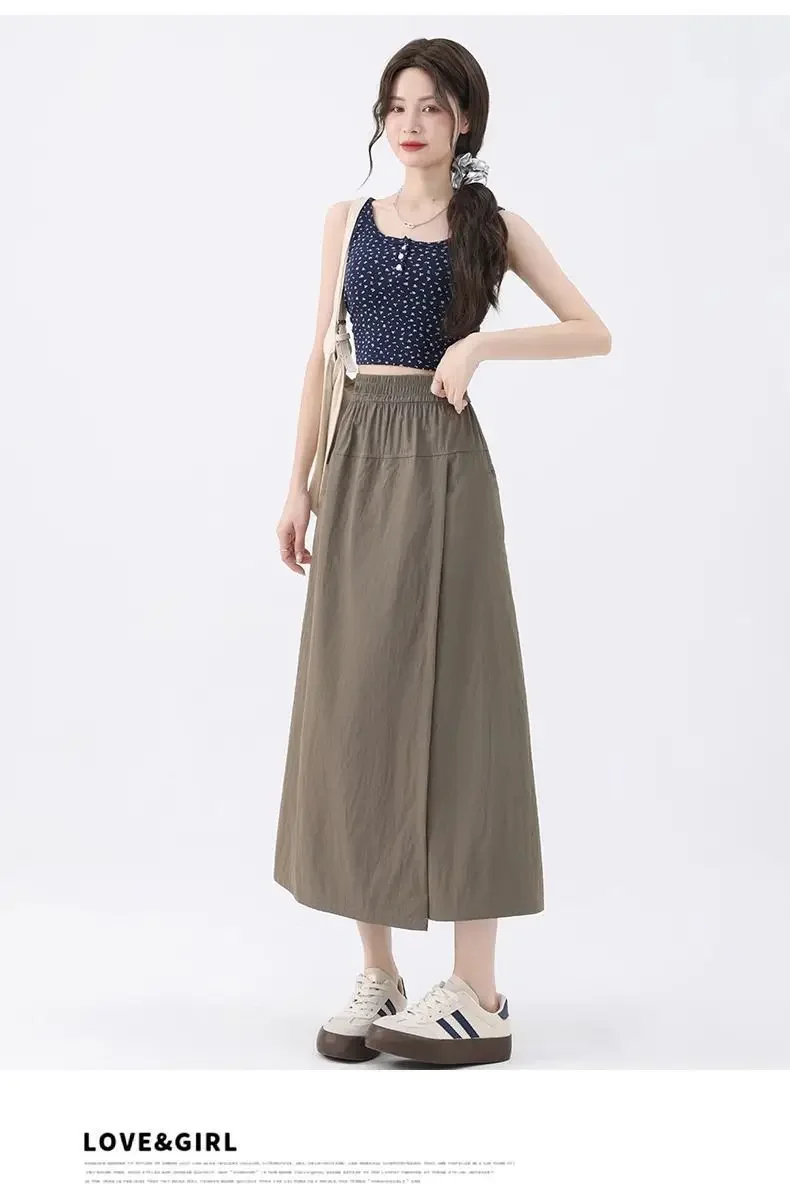 Summer Pantskirt Women High Waist Wide Leg Pants Gray Culottes Thin Loose Ice Silk Casual Overalls Semi Body Work Skirts Black