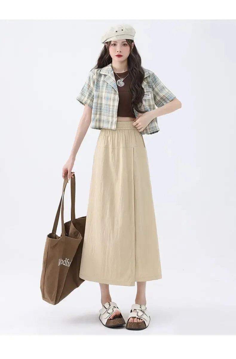 Summer Pantskirt Women High Waist Wide Leg Pants Gray Culottes Thin Loose Ice Silk Casual Overalls Semi Body Work Skirts Black