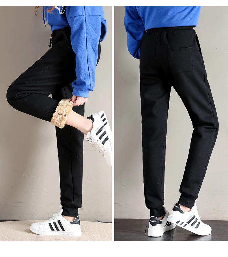 OUMENGKA Women Winter Thick Lambskin Cashmere Pants Warm Female Casual Cotton Pants Loose Harlan Long Trousers S-5XL 3XL 4XL