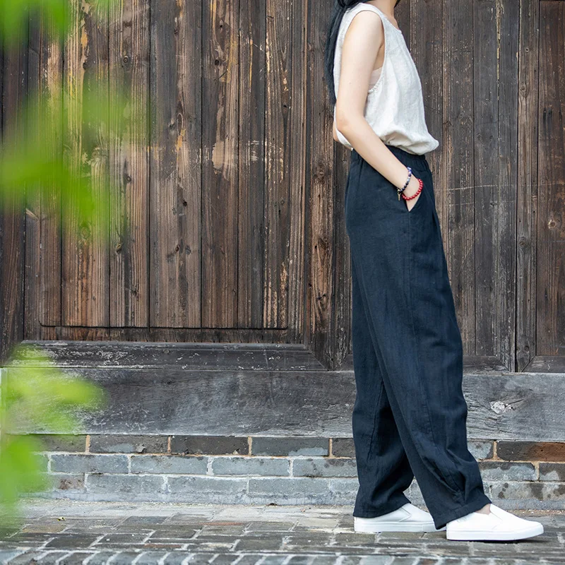 Johnature Women Loose Cotton Linen Casual Pants Solid Color Elastic Waist Lantern Pants 2025 Spring New Female Trousers