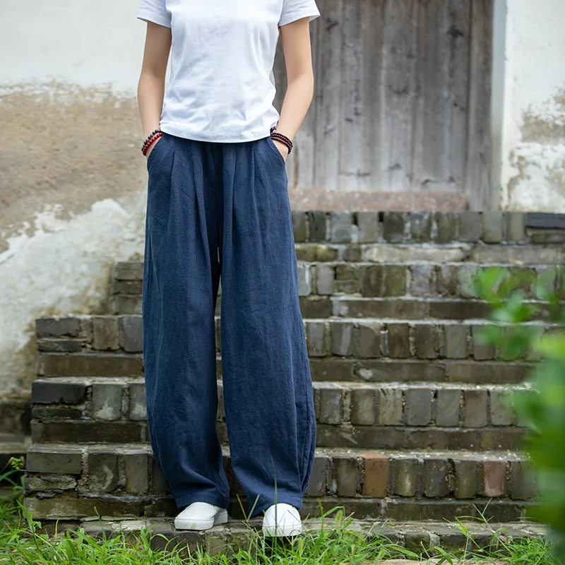 Johnature Women Loose Cotton Linen Casual Pants Solid Color Elastic Waist Lantern Pants 2025 Spring New Female Trousers