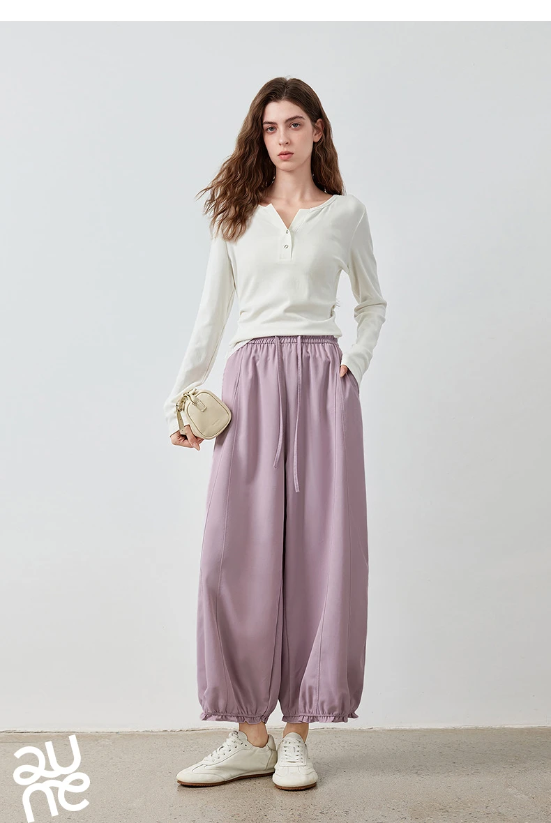 TOYOUTH Women's Lantern Pants 2026 Autumn New High Waist Bud Design Ankle-Length Loose Trousers