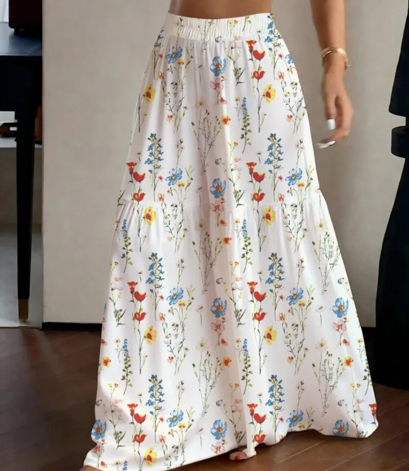 2026 Summer Fairy Floral Pants Women's High Waist Loose Thin Wide Leg Elegant Skinny Versatile Straight Pants Female  Trousers