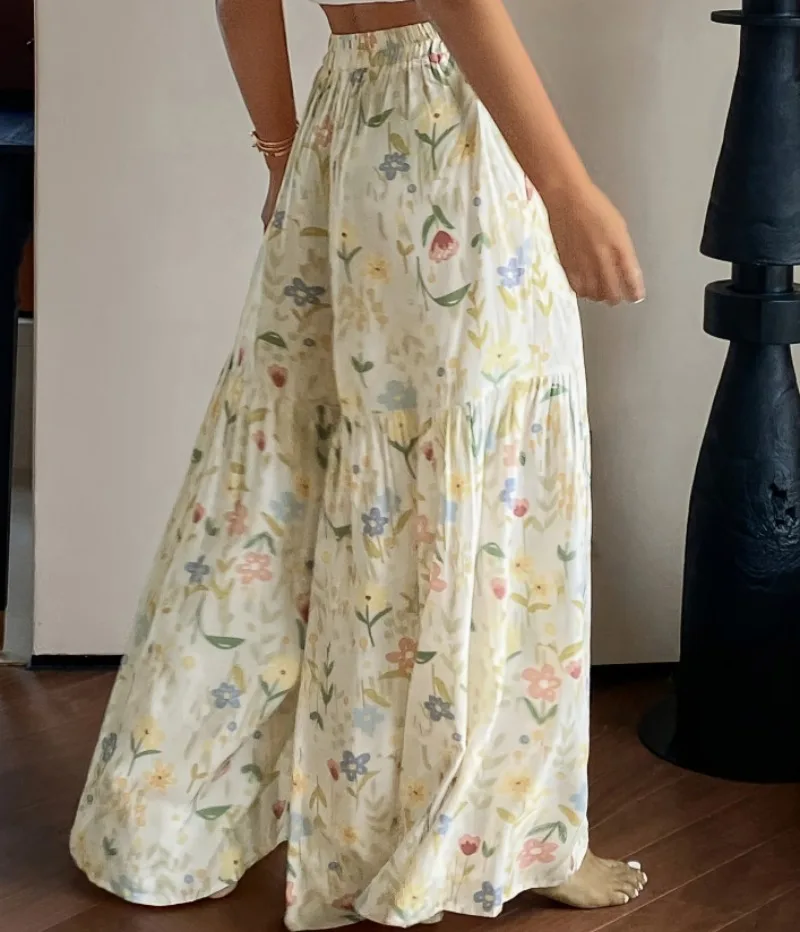 2026 Summer Fairy Floral Pants Women's High Waist Loose Thin Wide Leg Elegant Skinny Versatile Straight Pants Female  Trousers