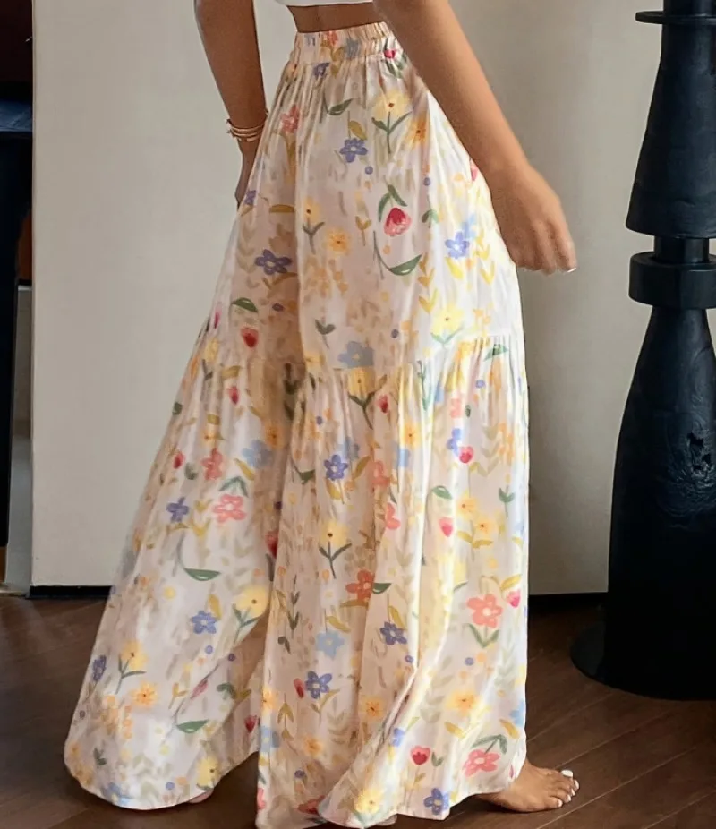 2026 Summer Fairy Floral Pants Women's High Waist Loose Thin Wide Leg Elegant Skinny Versatile Straight Pants Female  Trousers