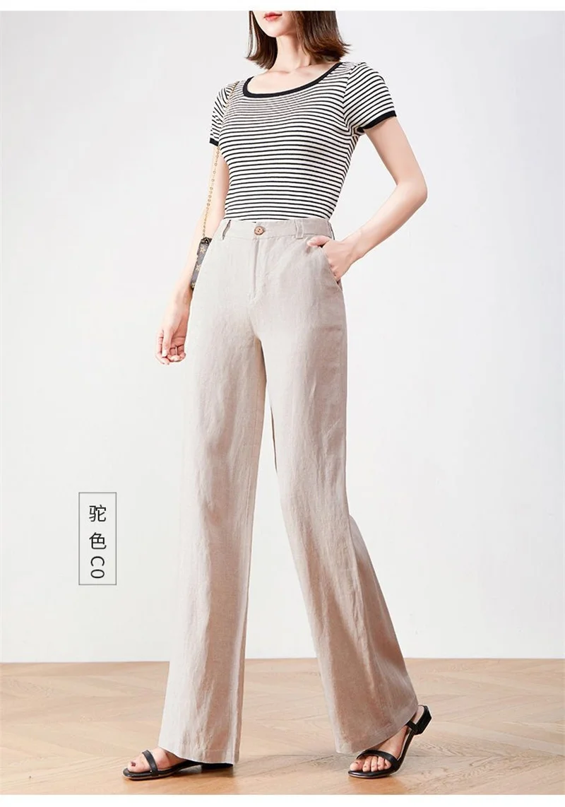 Cotton Linen Wide Leg Pants Lady New Spring Summer Thin Casual Solid Long Pants Women Elastic High Waist Loose Straight Trousers