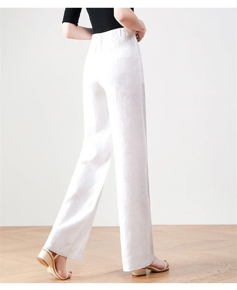 Cotton Linen Wide Leg Pants Lady New Spring Summer Thin Casual Solid Long Pants Women Elastic High Waist Loose Straight Trousers